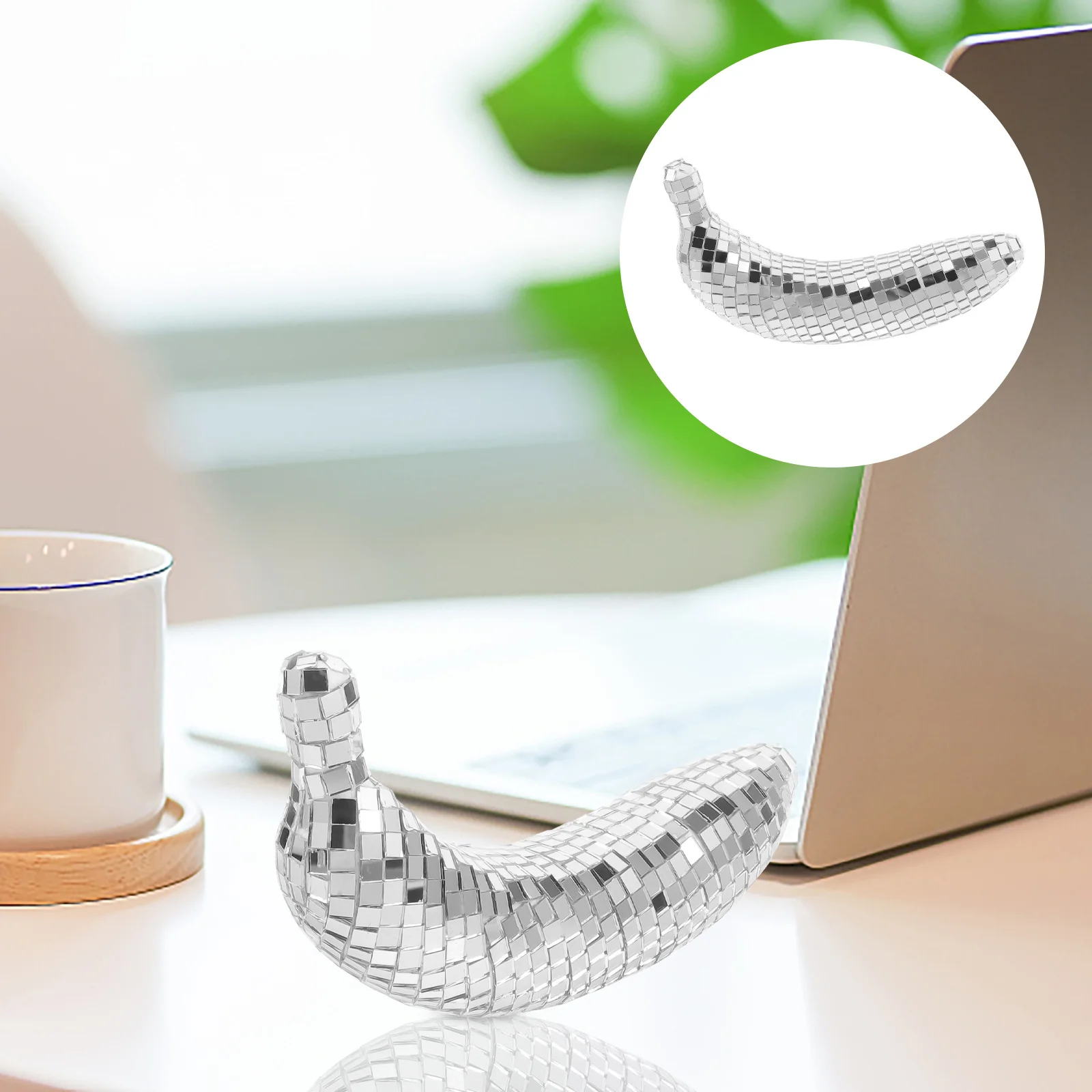 

Banana Disco Ornament Mirror Reflective Retro Style Decorative Fruit Home Kitchen Decor Disco Decoration Banana Artware