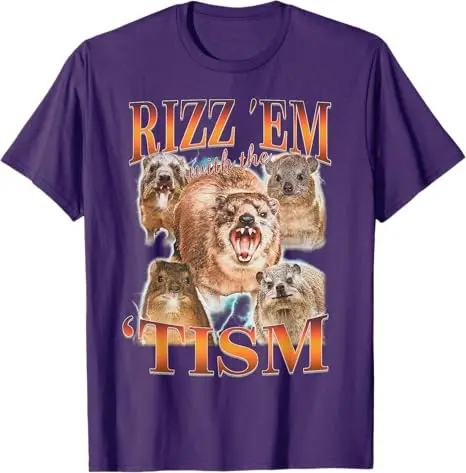 Autism Funny Rizz Em with The Tism Meme Autistic Hyrax T-Shirt Cute Animal Print Graphic Outfit Summer Fashion Streetwear Unisex