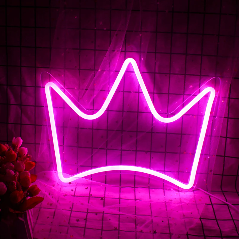 Wanxing Neon LED Sign Crown Queen Desigh USB Power With Switch Pink Girls Wall Hanging Art For Bar Shop Party Kawaii Room Decor