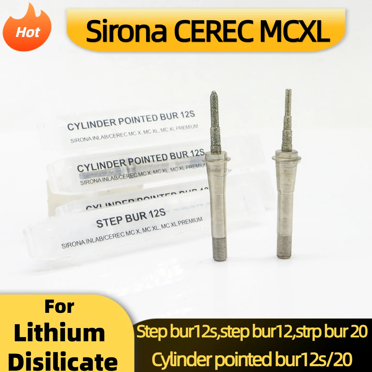 Dental Lab Sirona Fresa Cerec MCXL Cutter Step Bur12S Cylinder Pointed Bur for MCXL Machine Lithium Disilicate Glass Ceramic Use