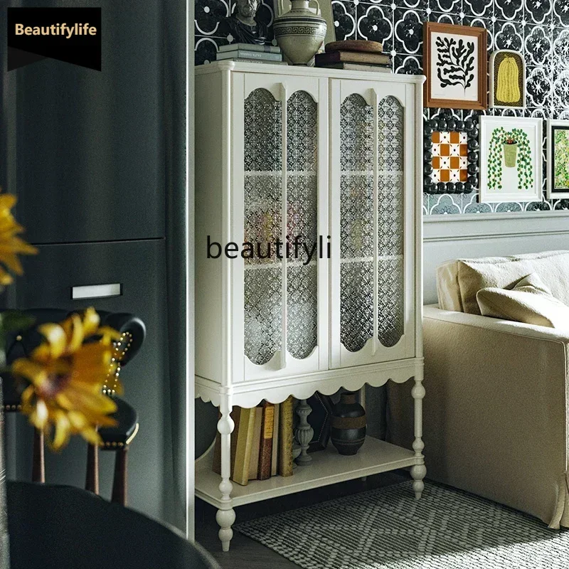 

ltSolid wood French retro decorative cabinet medium antique glass door high-end wine cabinet display entrance cabinet D80