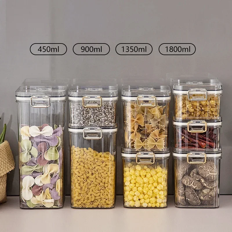 Sealed Plastic Food Storage Box Stackable Cereal Candy Dried Jars with Lid Fridge StorageTank Containers Kitchen Organizer