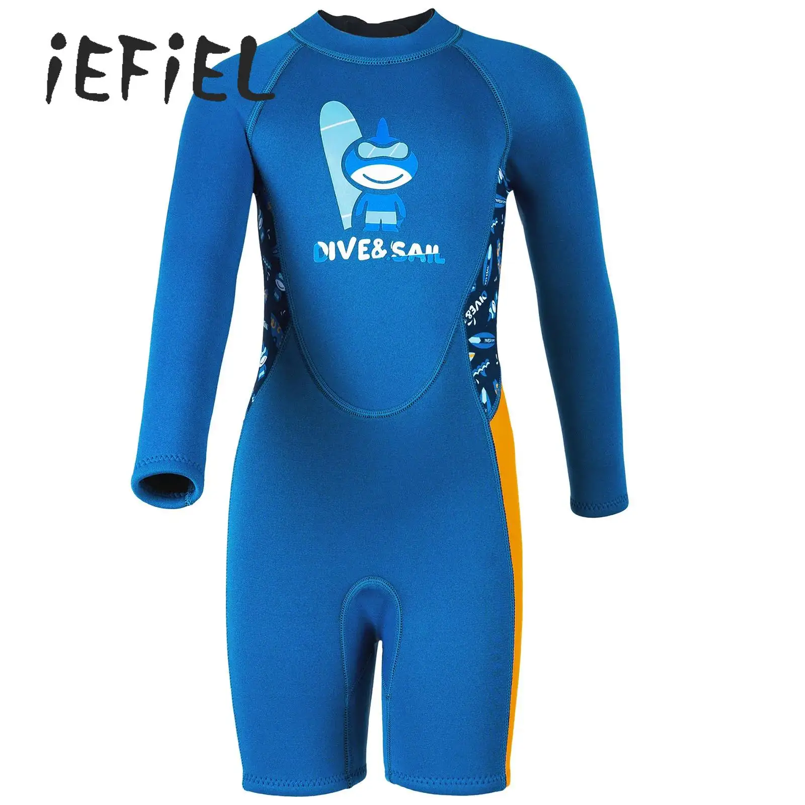 

Детский неопреновый гидрокостюм 2,5 мм для мальчиков и девочек, короткий гидрокостюм до бедра, боди на молнии с длинными рукавами, цельный купальник для подводного плавания