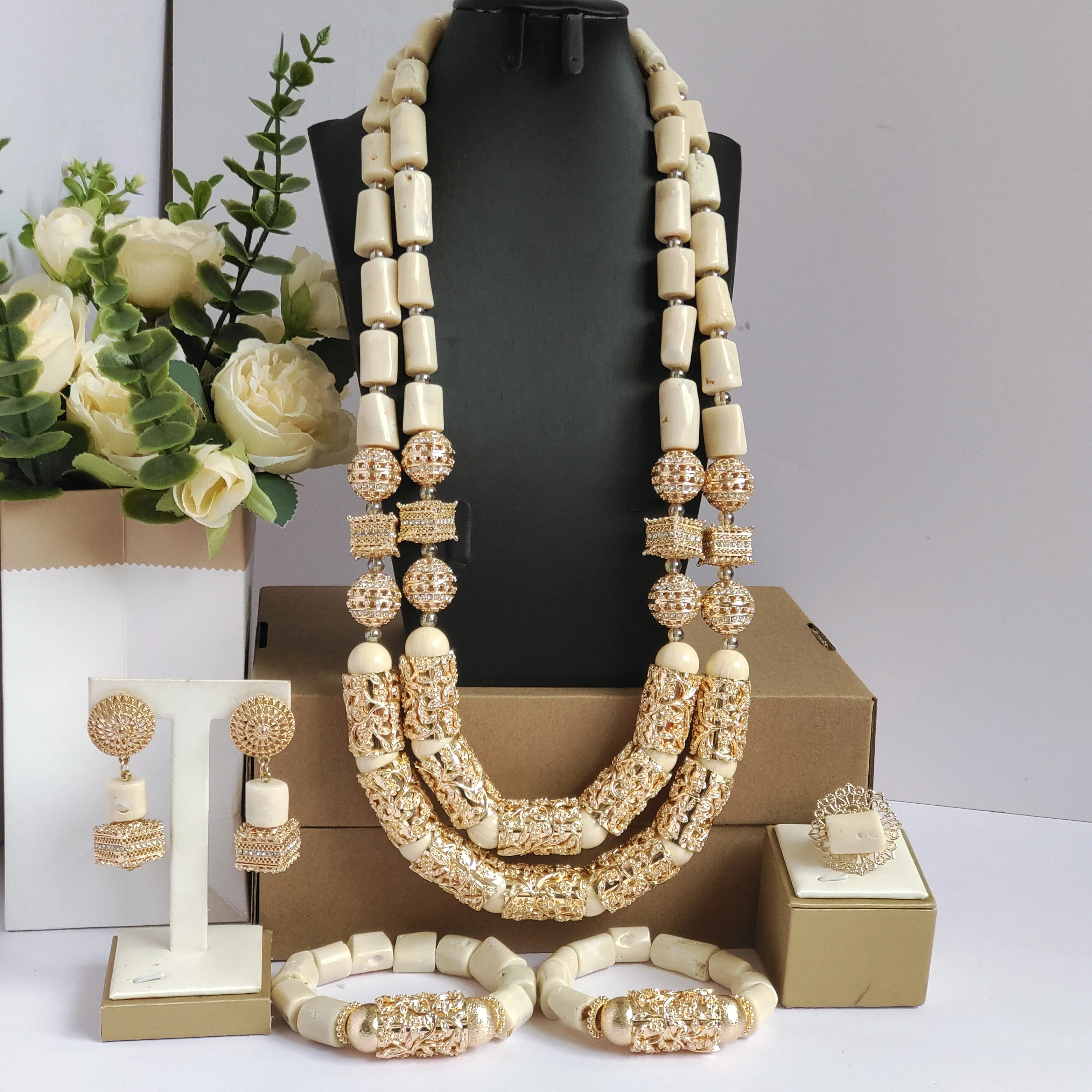 

fashion african jewelry natural original white coral bead bridal set nigerian wedding