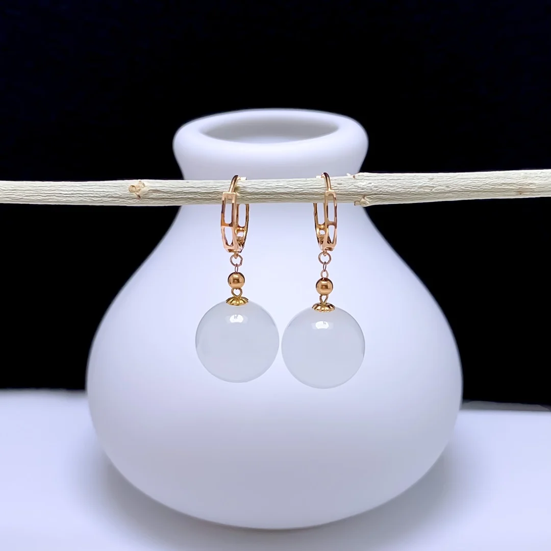 

SHILOVEM 18k rose gold Natural white Jasper drop earrings classic fine Jewelry women wedding gift new plant yze1212665hby