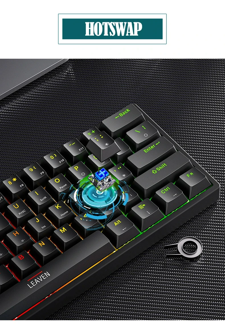 K620 Green Axis Mini Gaming Mechanical Keyboard 61 Keys Rgb Hotswap Type-c Wired Gaming Pbt Keycaps Ergonomics Keyboards