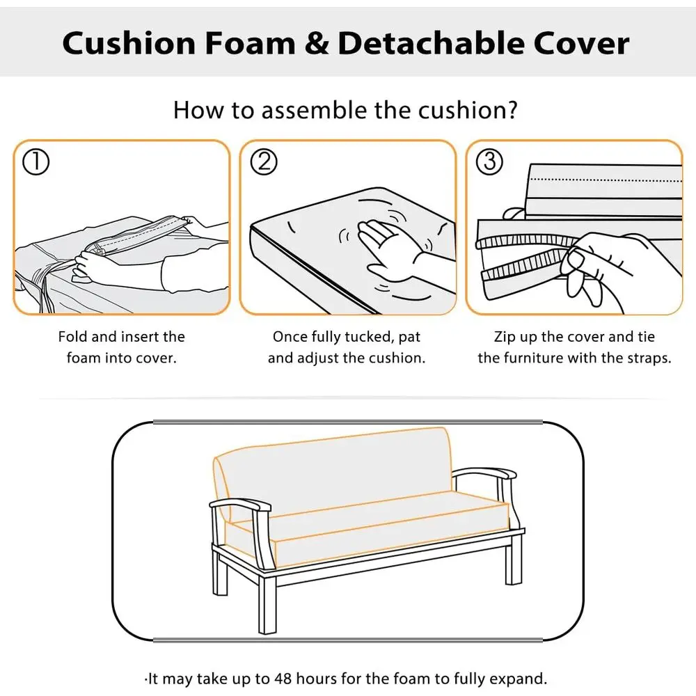 Almofada de sofá de loveseat vermelha resistente à água com alças, almofada de sofá de pátio de 48 x 18 x 4 polegadas