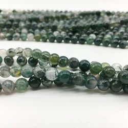 1strand/lot Moss Grass Agat Natural Stone Round Loose Green Beads For jewelry Making 4/6/8/10MM DIY Bracelet Bulk Wholesale