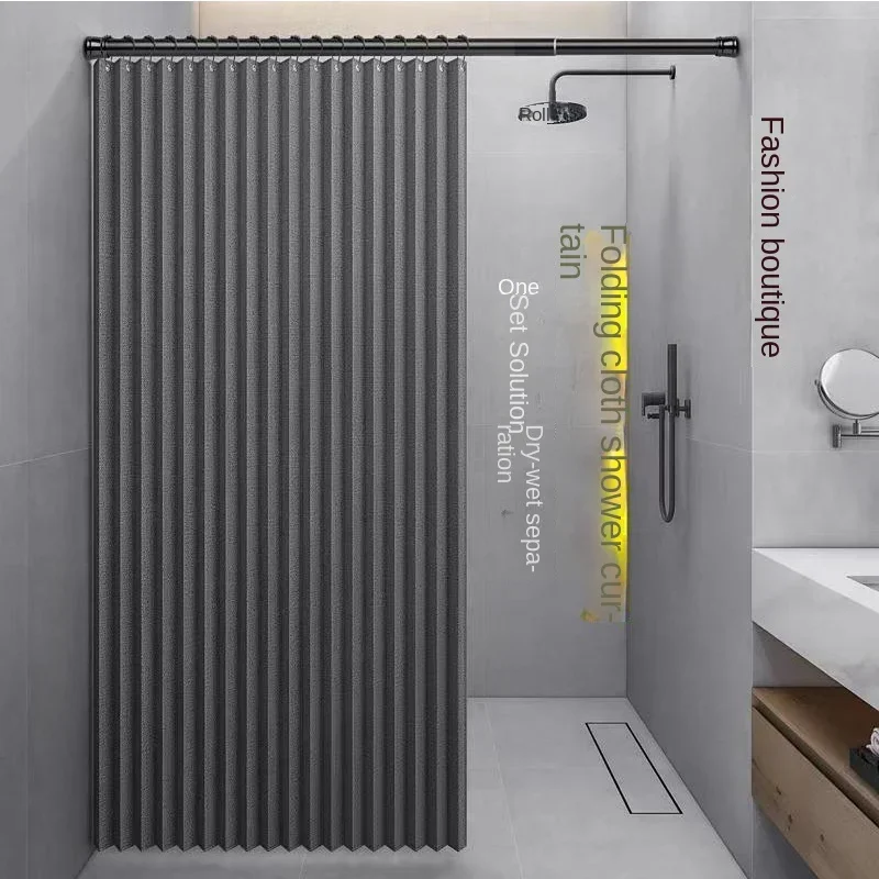 Folding Shower Curtain Telescopic Rod with Double-sided Magnetic Suction Toilet Cover Curtain,Without Water Barrier