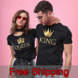 2023 Couple T-shirt Summer King Queen Letter Printed Tshirt Valentine's Day Cotton Short Sleeve Tees Luxury Brand Free Shipping