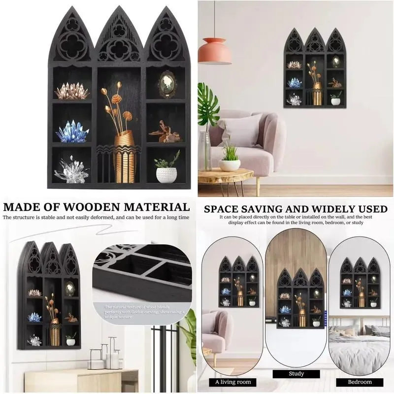 Handcrafted Bohemian Solid Wood Wall Mounted Double Layer Storage Rack for Living Room Essential Oil and Tableware