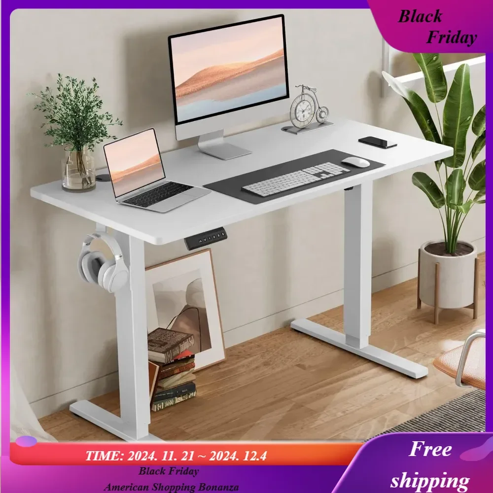 

Computer Table, 40x24 Inch Ergonomic Rising Desks for Work Office Home, Modern Lift Motorized Gaming Desktop Workstation, White