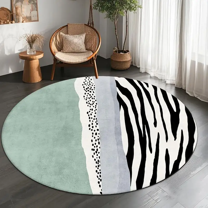 1 Piece Modern Round Abstract Zebra Dotted Pattern Rug, Soft Plush Fabric, Comfortable, Autumn Winter Suitable, Easy To Maintain, Home Decor, Living Room, Bedroom, Entryway Floor Decoration