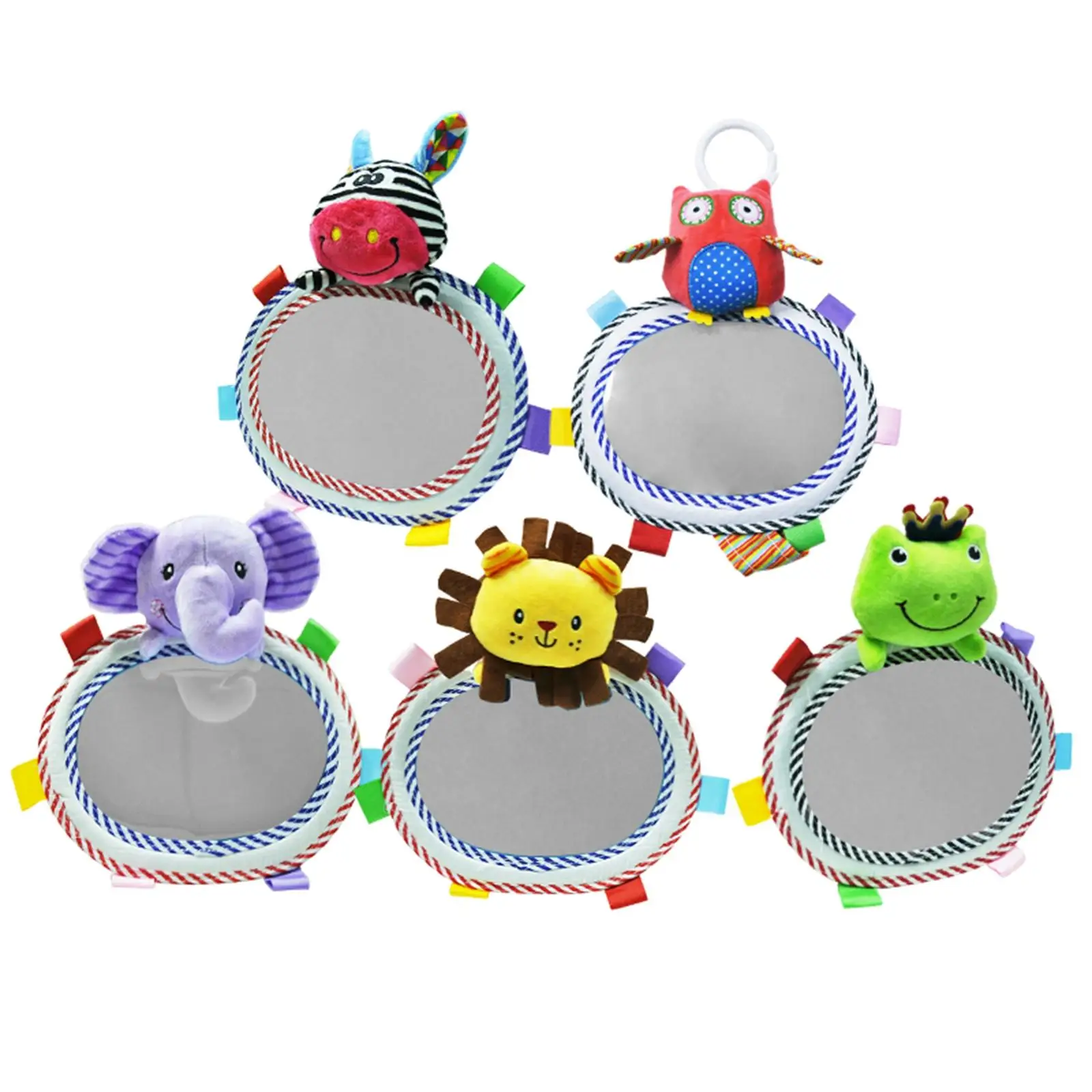 Baby Car Mirror Back Safety Seat Rear View Mirror Cartoon Animal Plush Toys Adjustable Rear Facing Mirrors For Baby Stroller Toy