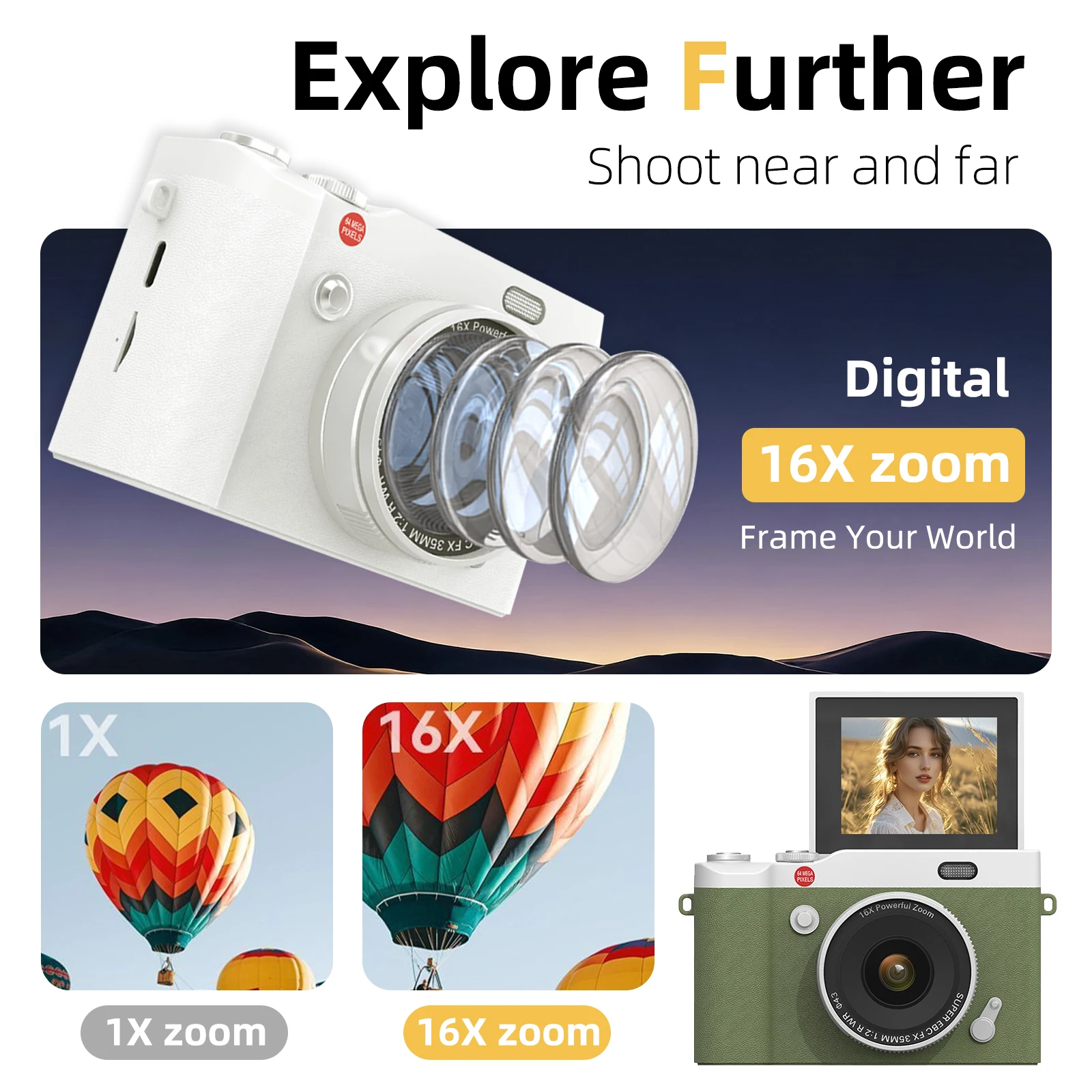 Digital Camera 4K Full HD Video Retro Style Portable for Students Kids Gift High Resolution Compact Toy Camera