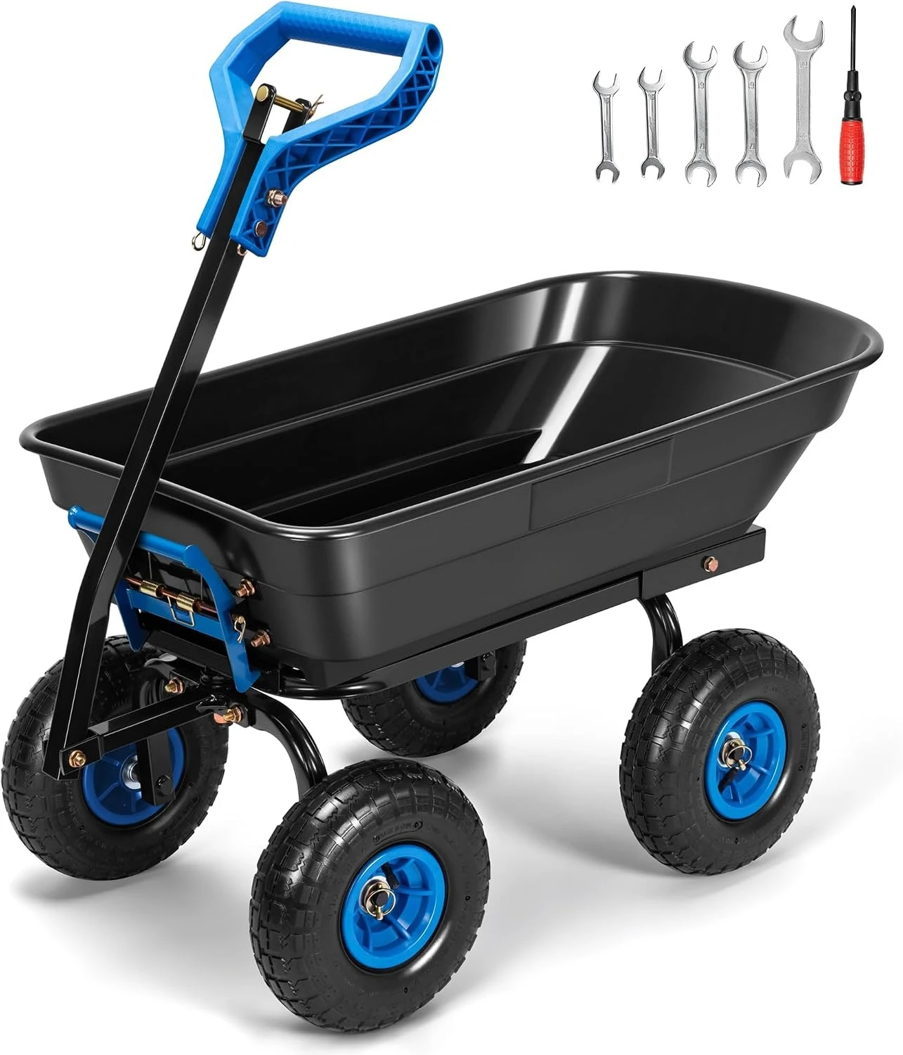 660lbs Wheelbarrow Dump Garden Cart with 2-in-1 Convertible Handle