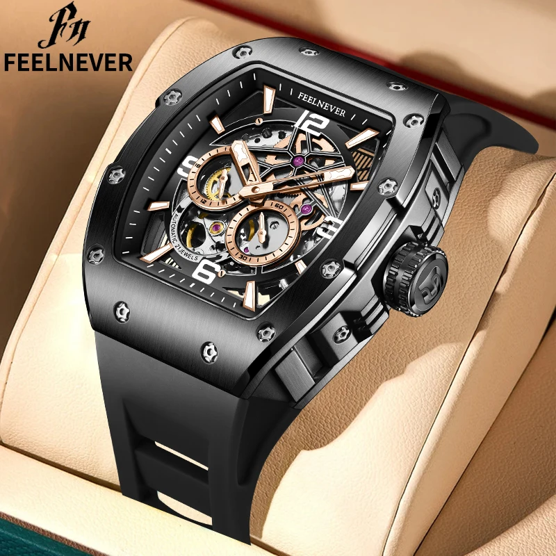 New FeelNever Outdoor Casual Mechanical Man Watch Square Fashion Military Silicone Waterproof Luminous Watches Male Reloj Hombre