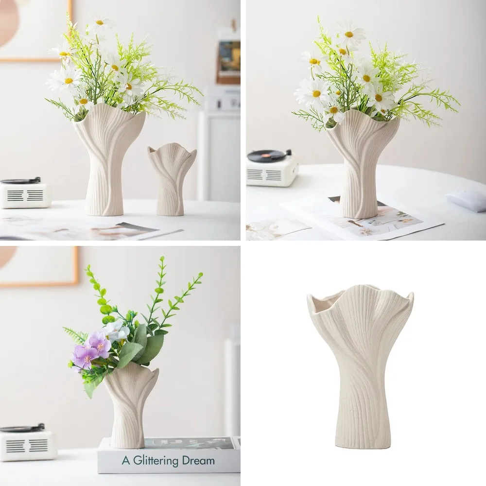 Matte White Ceramic Vase, Modern Light Luxury Flower Vase for Living Room Decor & Floral Arrangements
