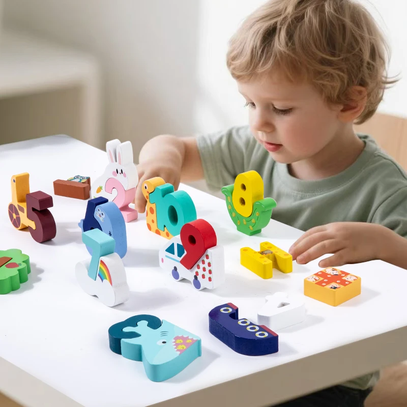 Wooden Colorful Creative Digital Matching Blocks Number Recognition & Early Learning Toy Fine Motor Skills Development Game Gift