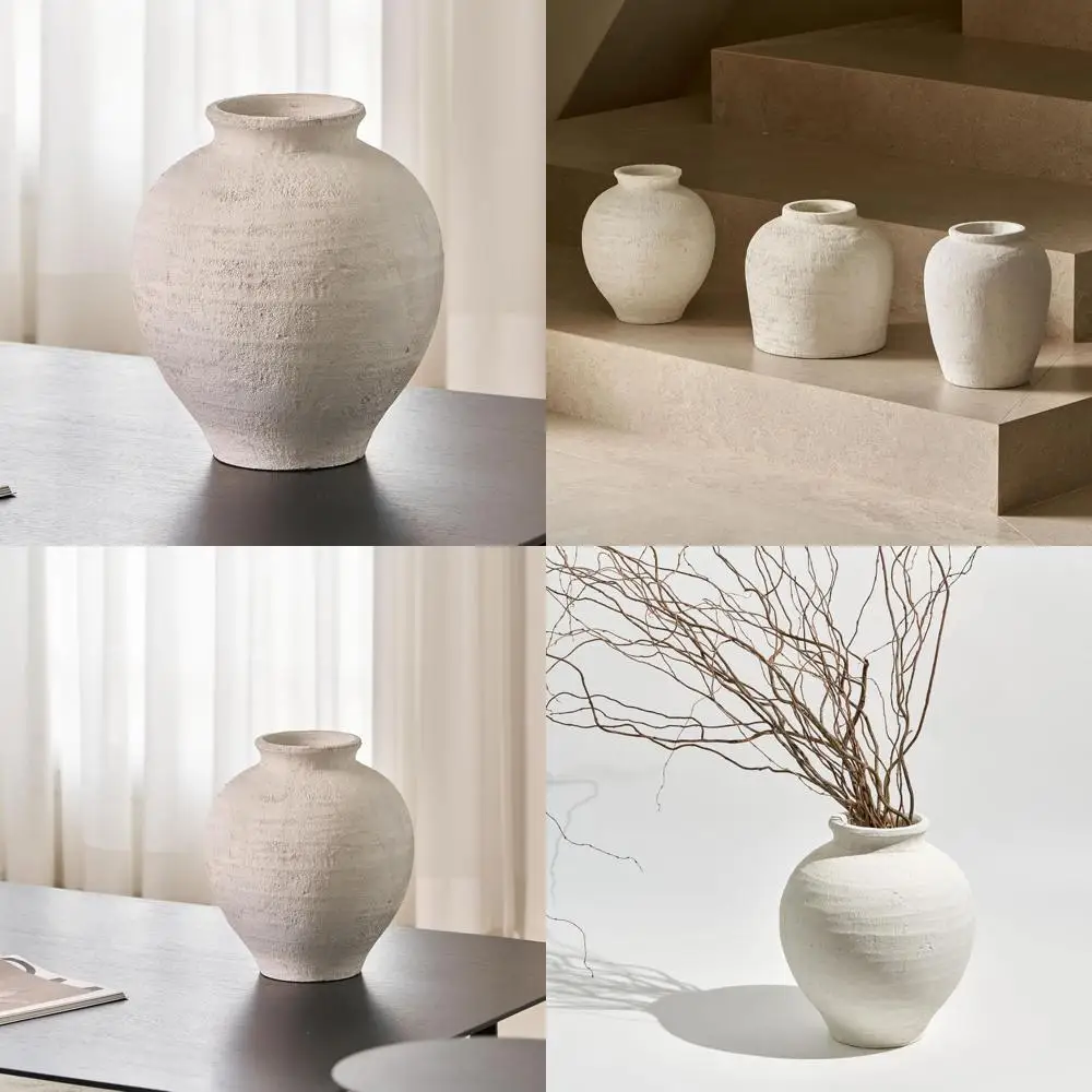 

Большая белая керамическая ваза в стиле дзен, высота 11 дюймов, кувшин в деревенском стиле Terra Cotta, состаренный декор фермерского дома, керамика, длинный тах