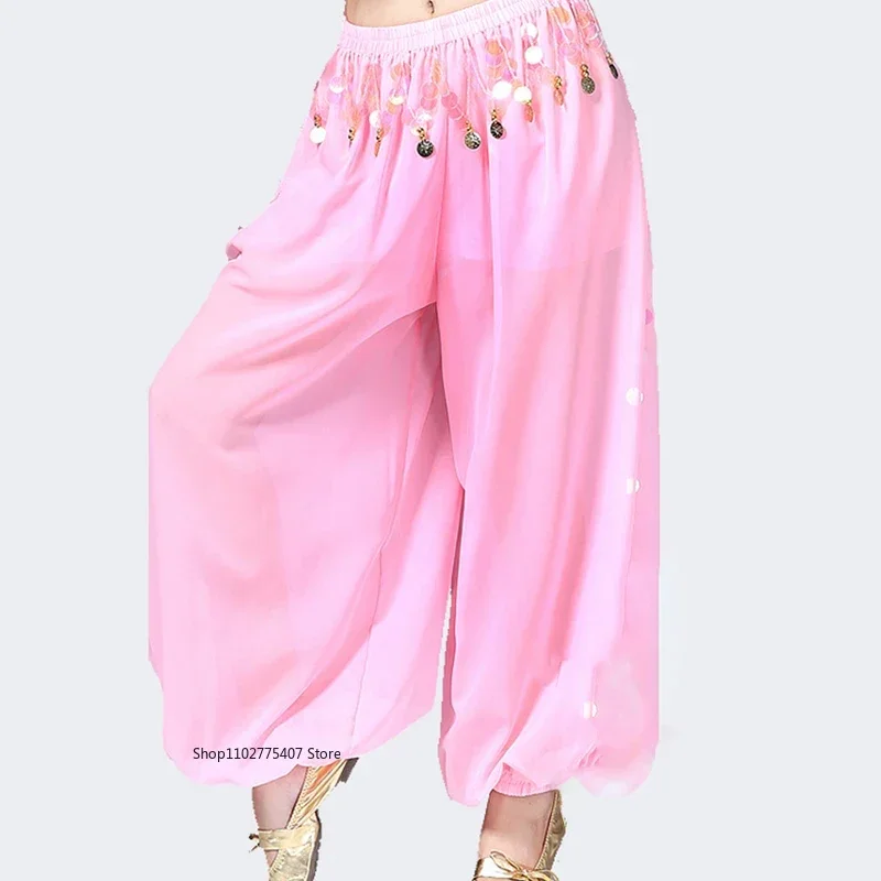 กางเกงเต้นระบำหน้าท้องสไตล์โอเรียนทัล  กางเกงฮาเร็มสำหรับเต้นระบำหน้าท้อง  ชุดเต้นระบำชนเผ่าอินเดีย  กางเกงบลูมเมอร์แบบมันวาว  ชุดสำหรับงานเทศกาล