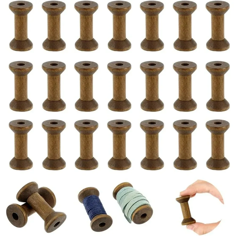 

30Pcs Wooden Empty Spools Mini Coffee Wire Weaving Bobbins Wood Winding Spool Diameter 22mm for Fishing Line DIY Crafts