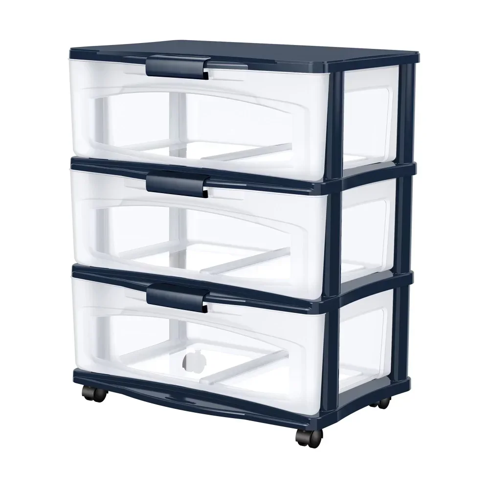 

Storage Solution 3 Drawer Wide Cart Blue Storage Box Home Hanging Clothes Drawer