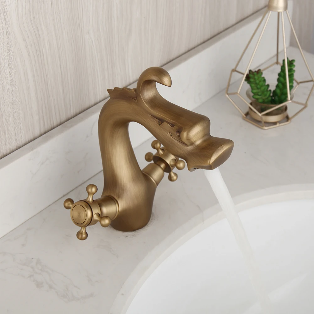 ZAPPO Antique Retro Faucet Basin Mixer Bathroom Hot And Cold Water Taps Chinese Dragon Vanity Sink Faucets Washing Basin Taps