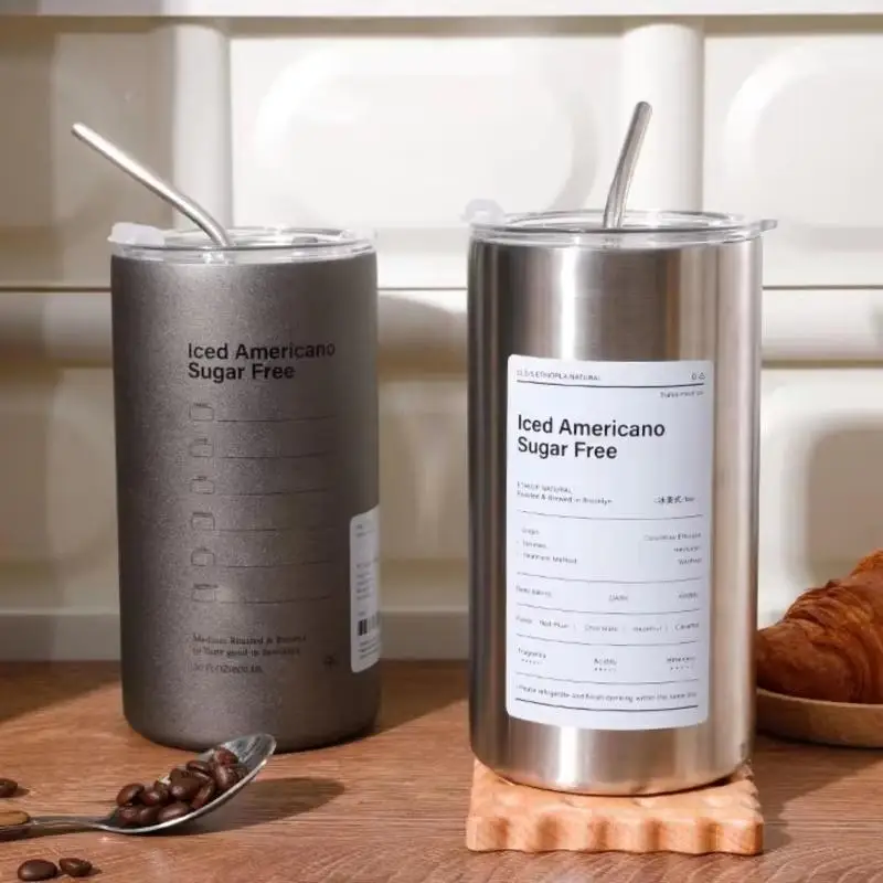 Stainless Steel Insulated American Coffee Mug Portable Outdoor Mug With Straw 600ML