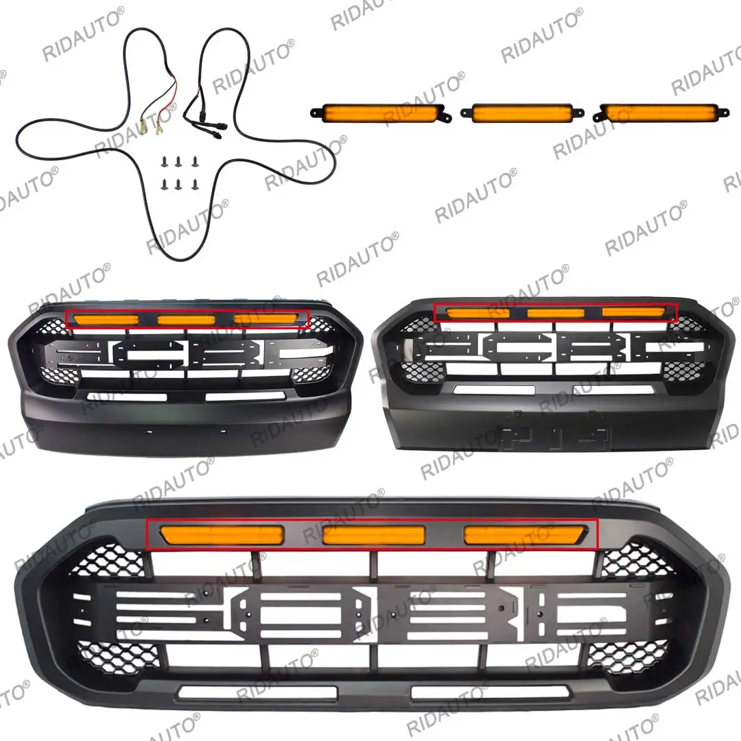 Amber Yellow White Color 3PCS LED Light Bar Kit For HMT Aftermarket Raptor Grille Fit For 2015-2021 FORD RANGER T7 T8