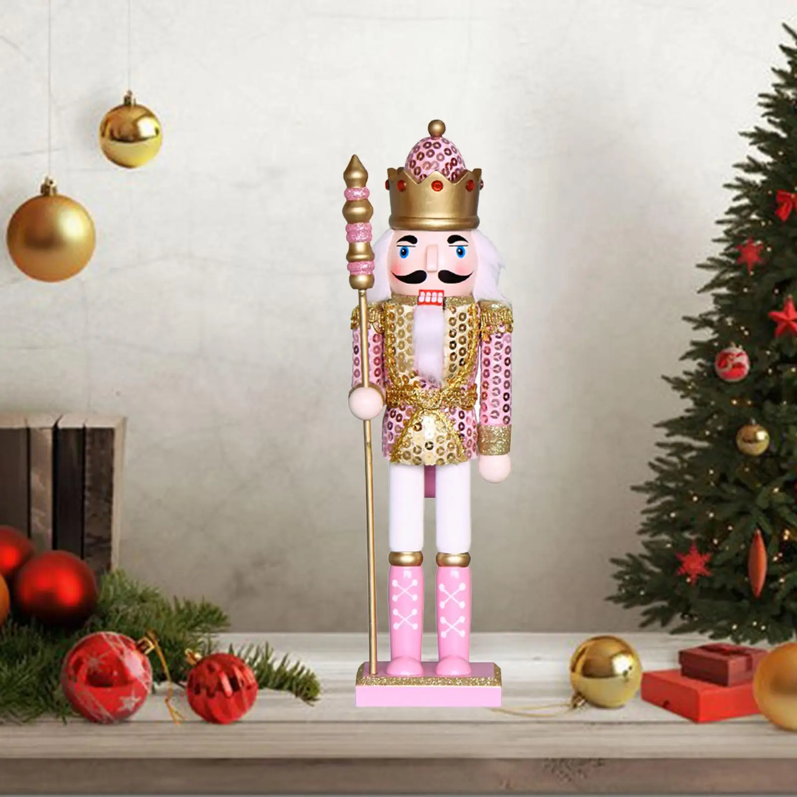 Wooden Nutcracker Soldier Figurine Ornament for Christmas Decor Windmill , Pink, Large