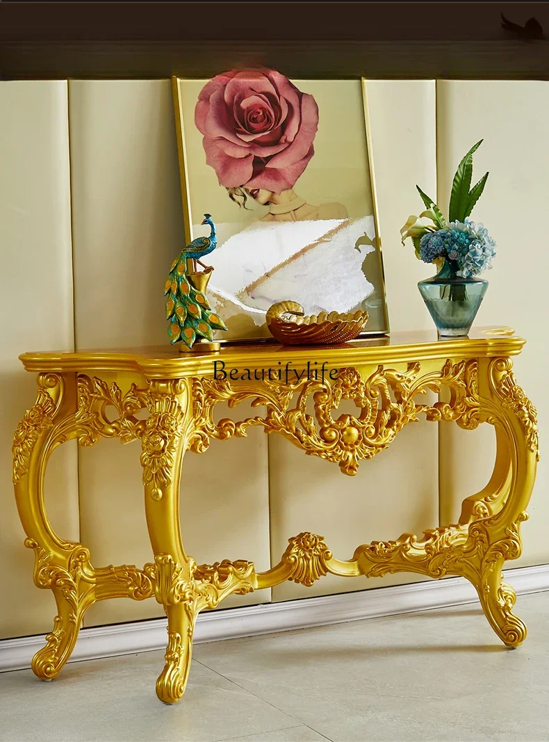 

09z.European solid wood entrance American luxury wall decoration table shelf gold