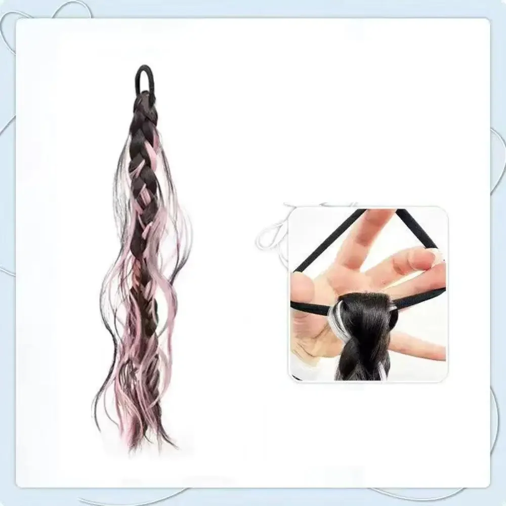 women colorful y2k Synthetic wig pink highlighted ponytail artificial hair double twisted braids boxing braids Messy Beauty