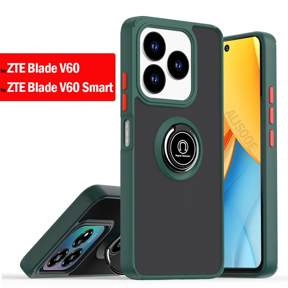 Armadura à prova de choque funda para zte blade v60 caso inteligente translúcido fosco anel suporte capa do telefone para zte blade v60 capa