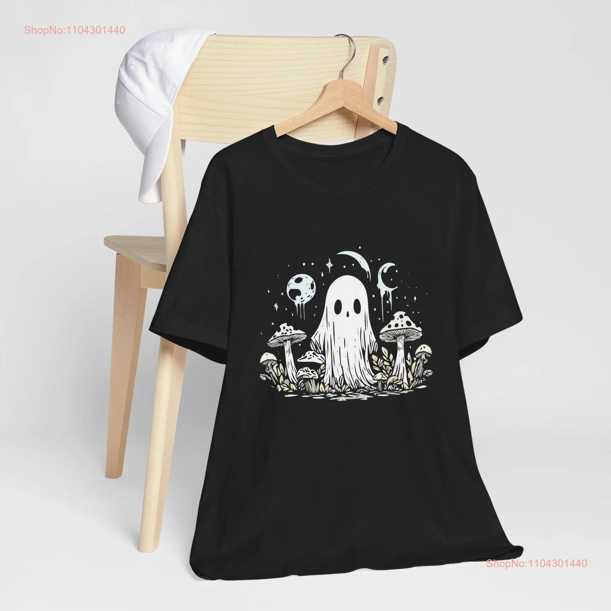 Spooky Halloween Boho Ghost T Shirt Trick or Treat Cottagcore Mushrooms Fairycore Cute Outfit Retro Vintage Moon Phase