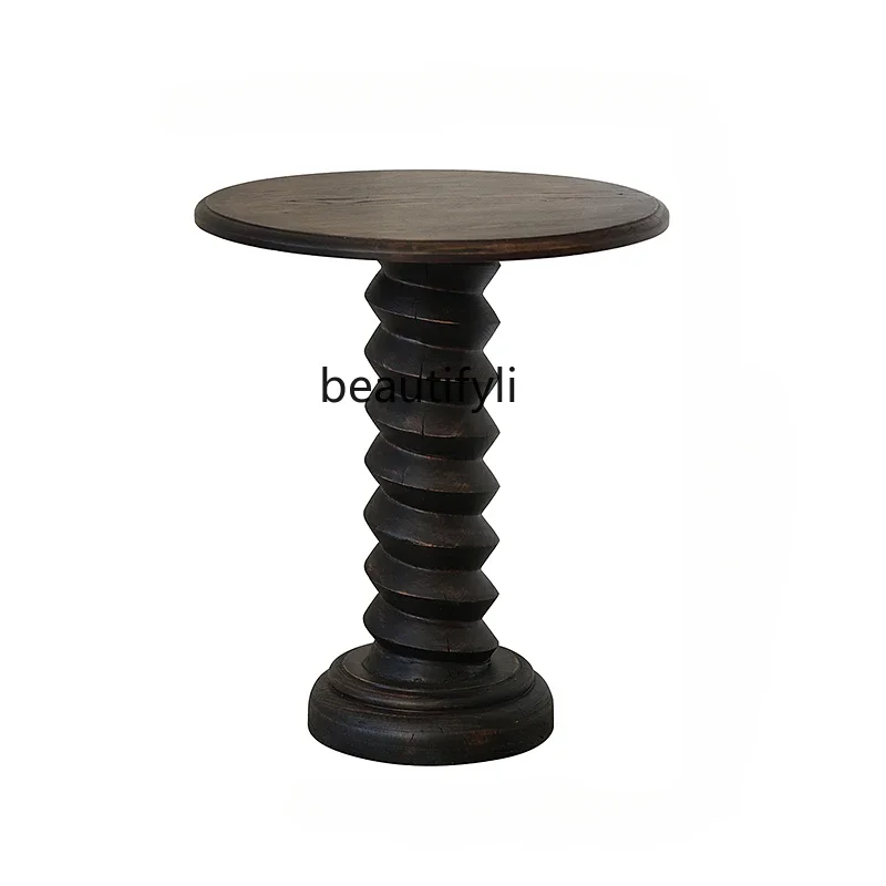 Spiral leg small table retro corner few French sofa edge few solid wood old casual coffee table