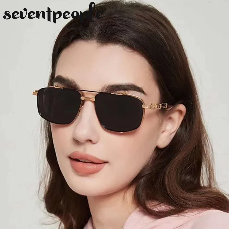 Vintage Square Steampunk Sunglasses Men Women 2025 Luxury Brand Designer Trendy Retro Double Beam Sun Glasses For Ladies Eyewear