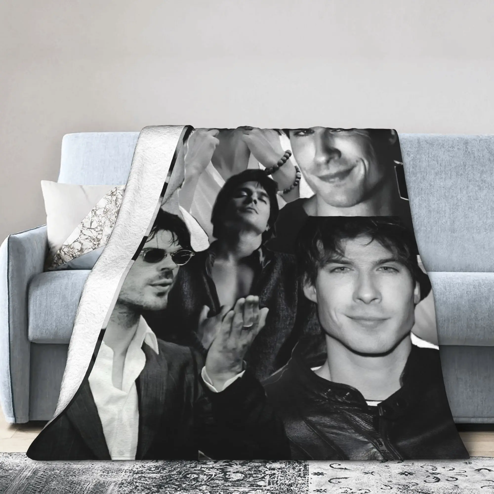 Damon Salvatore The Vampire Diaries Blanket Fleece Print Ian Somerhalder Breathable Throw Blanket for Bedding Bedspread