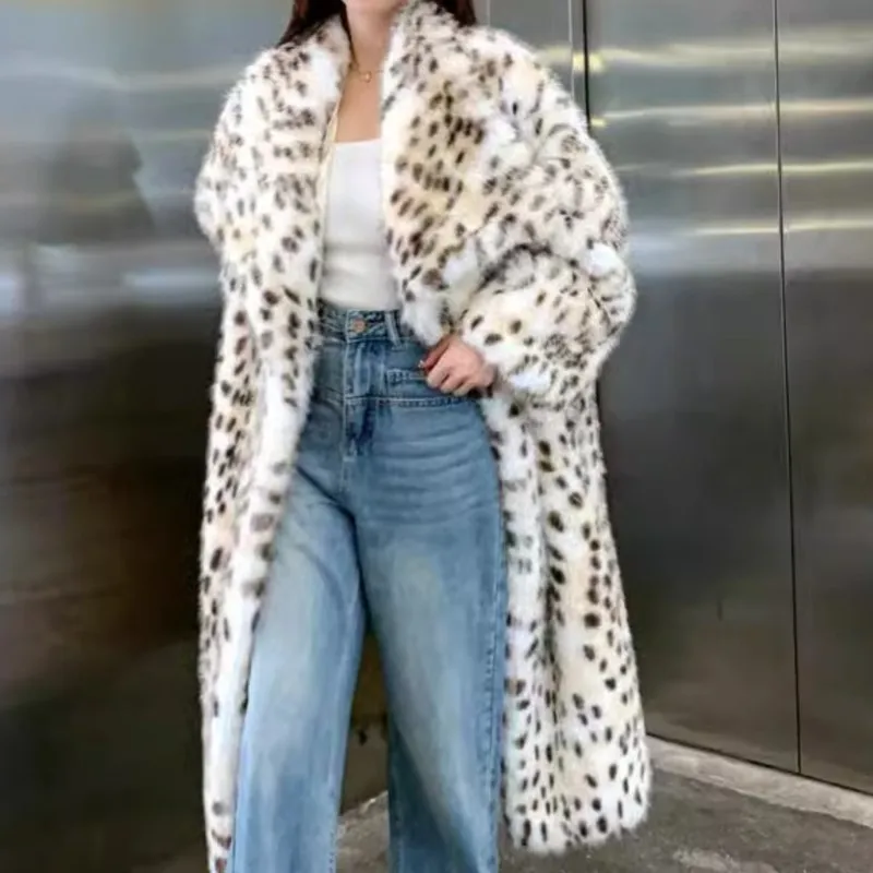 

2025 женский корейский стиль вязаный плащ с лацканами и рюшами из искусственного меха лисий енот зимняя теплая плюшевая уличная винтажная повседневная меховая верхняя одежда