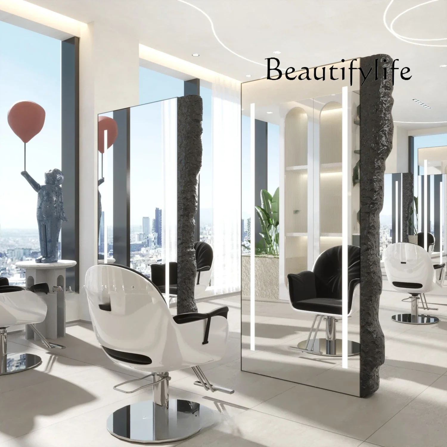 mirror table hair salon special hair salon floor-to-ceiling hair cutting full body mirror with light single-sided double-sided