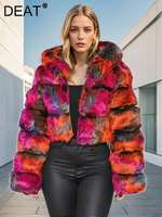 DEAT Fashion Faux Fur Coat Women's Hooded Covered Bickle Long Sleeve Loose Thick Warm Plush Jacket Winter 2024 New Tide 7AB6511