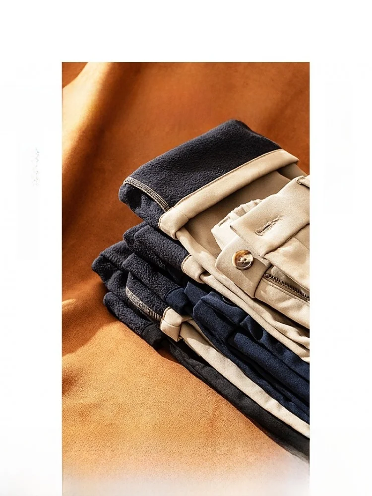

Thickened Fleece Lined Winter Casual Pants for Middle-Aged And Elderly Men Warm Cozy Straight Leg Mid-High Waist Trousers