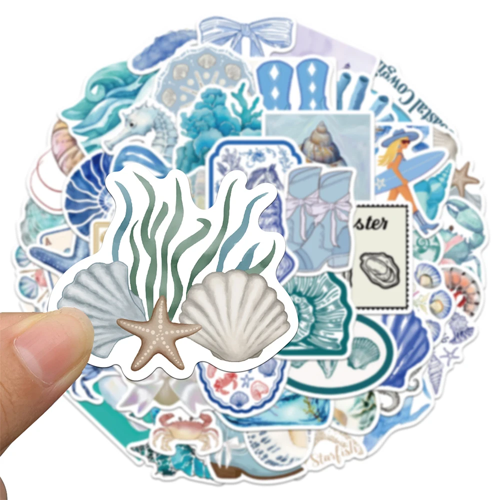 

10/30/50pcs INS Blue Mediterranean Ocean Animal Graffiti Stickers Vintage Decals DIY Luggage Helmet Motorcycle Cute Sticker Pack