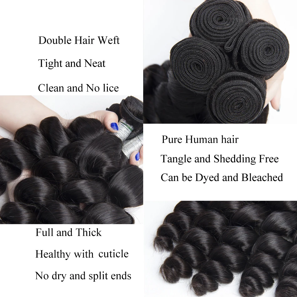 Beaufox 32 Inch Human Hair Bundles Loose Wave Bundles Indian Hair Weave Bundles 1/3/4 PCS Human Hair Extensions Natural Black