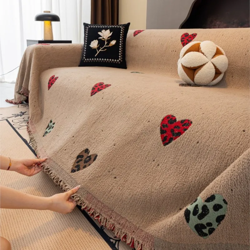 

쿠션 커버 Sofa Covers Fleece Sofa Mats Throw Blankets Mats 2025 All-season Camping Picnic Blanket Striped Heart Sofa Cover Mats