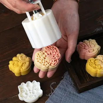 月餅模具 中秋節 手壓式餅乾印章 花櫻獅子圖案壓模 糕點裝飾工具 10 最佳銷售 月餅壓模 - №4