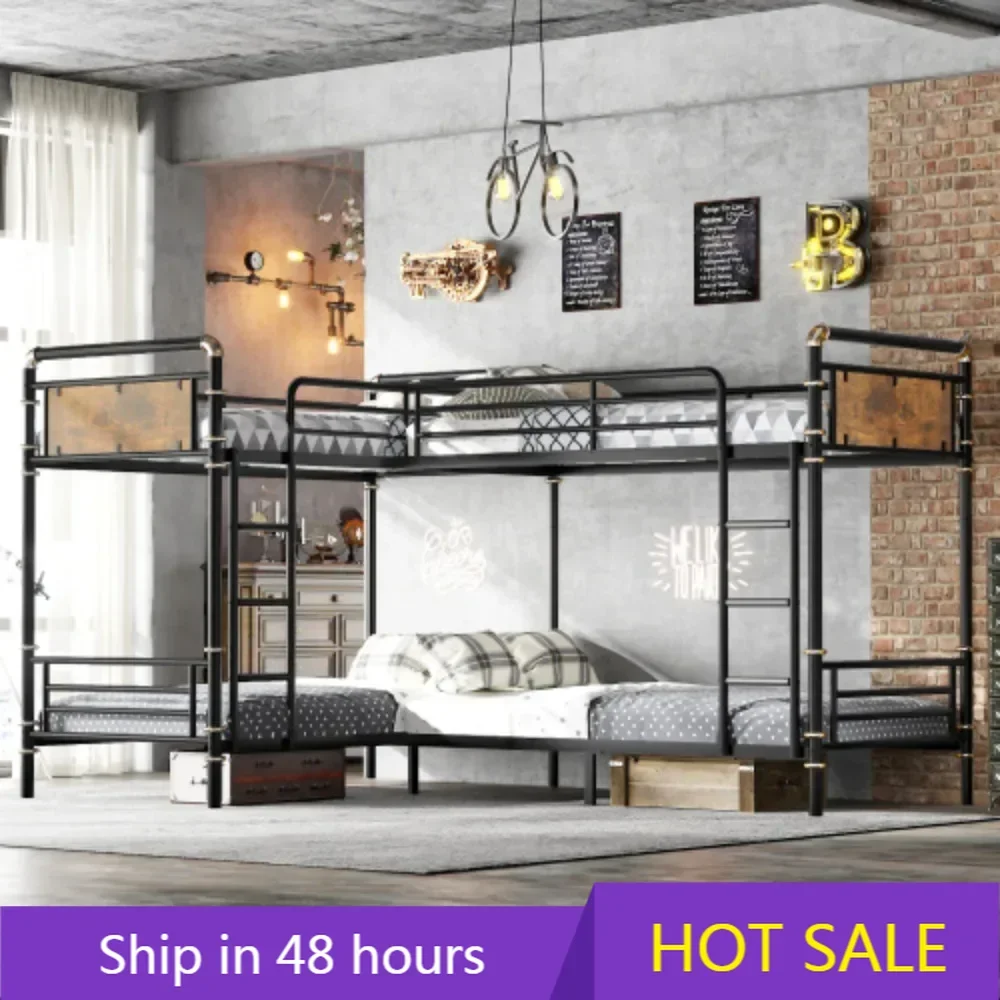 

Full Over Full Metal Bunk Bed, Industrial Detachable Bunkbeds with Safety Guard Rails for Teens，bed Frame