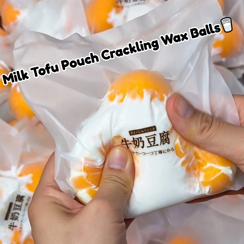 Crunchy Squishy Pouch Handmade Ball Simulation Milk Tofu Pouch Crackling Wax Balls Squeeze Bag Stress Relief ASMR Fidget Toys