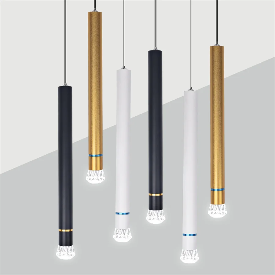 

7W Cylinder LED Pendant Lights Kitchen Dining Room Shop Bar Long Tube Dining Room Bar Counter Shop Cord Pendant Lamp