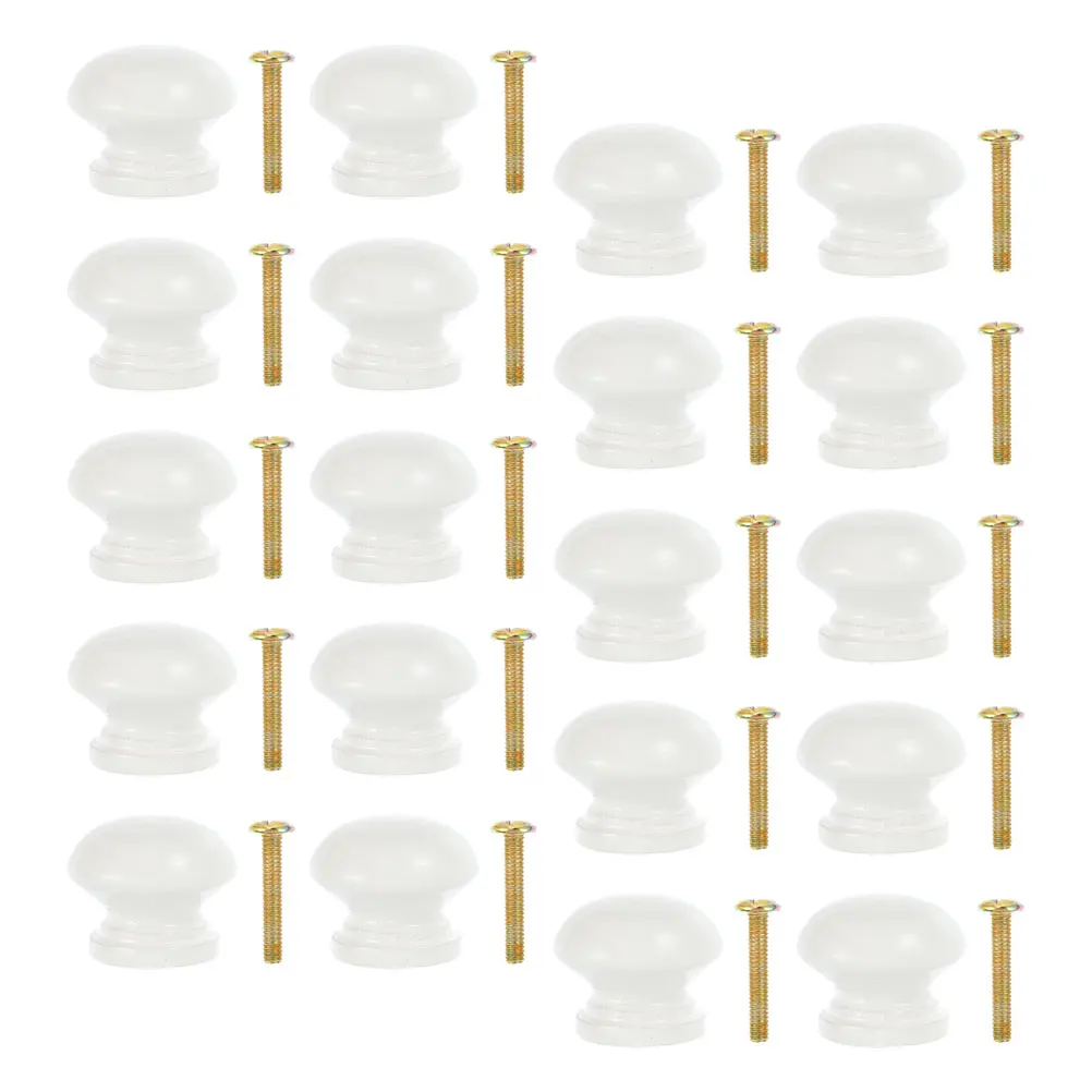 

20 Sets Wooden Handle Cabinet Knobs Retro Drawer Single Hole White Handles for Dresser Drawers